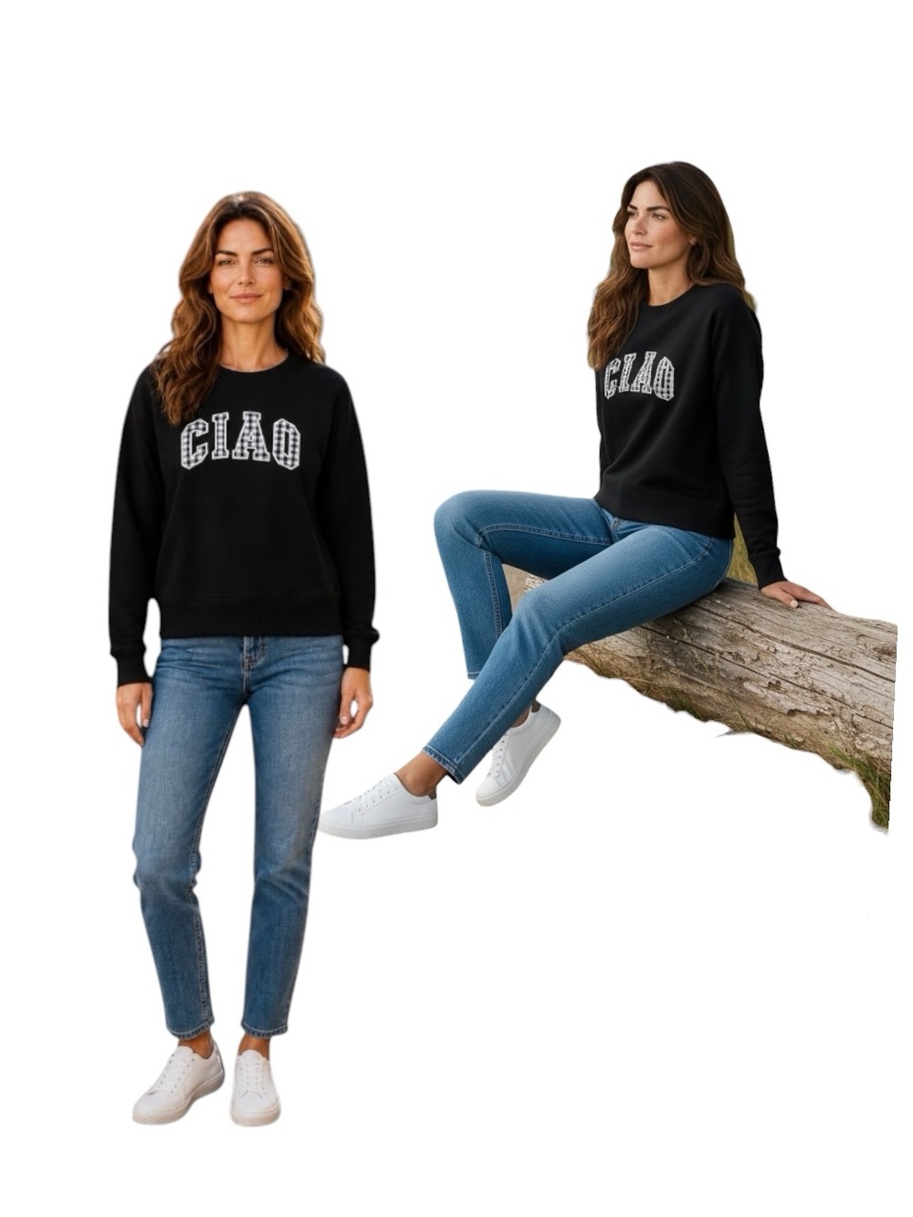 Joyspun French Terry Knit CIAO Black Long Sleeve Lounge Top